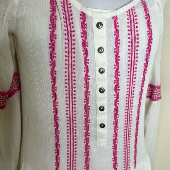 Free People Dress XS High Low Peasant Boho Prairie Flowy Gauzy Embroidered Midi - Picture 6 of 14